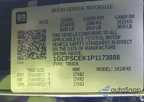 2023 Chevrolet Colorado Lt from USA, damaged, VIN 1GCPSCEK1P1173888